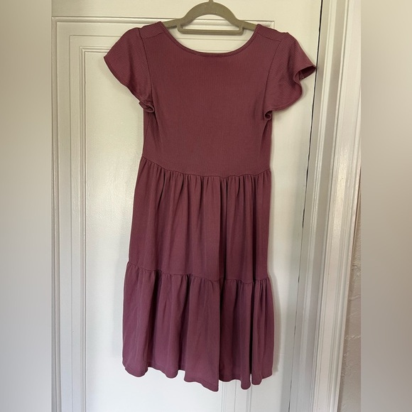 See You Monday Ribbed Tiered Babydoll Dress Mauve Pink Short Sleeve Mini Size M - Picture 6 of 7